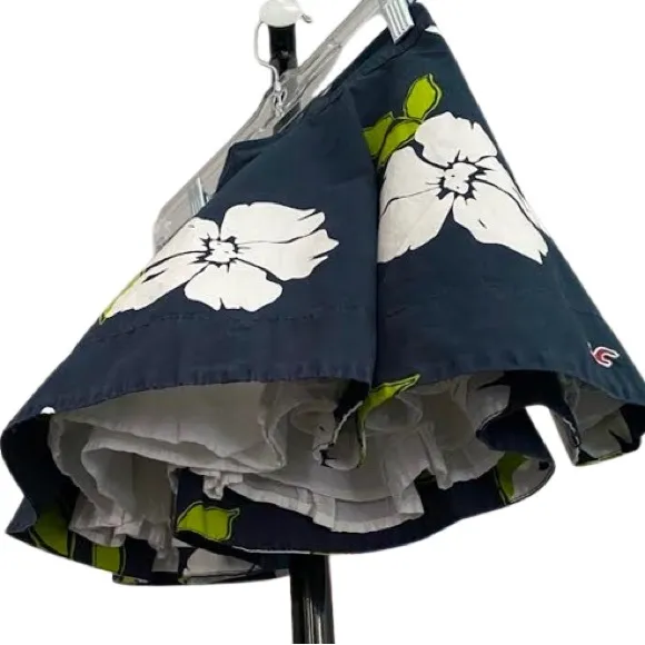 Floral Skater Skirt Navy Blue Hollister