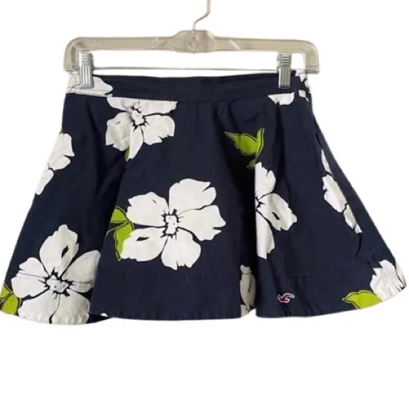 Floral Skater Skirt Navy Blue Hollister