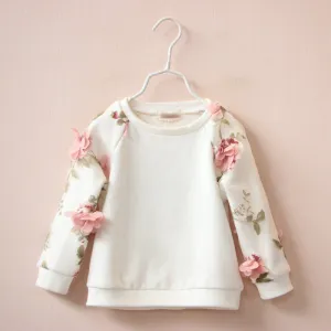 flower cotton stereo leisure hoodies baby girls round neck long sleeved turtleneck jacket