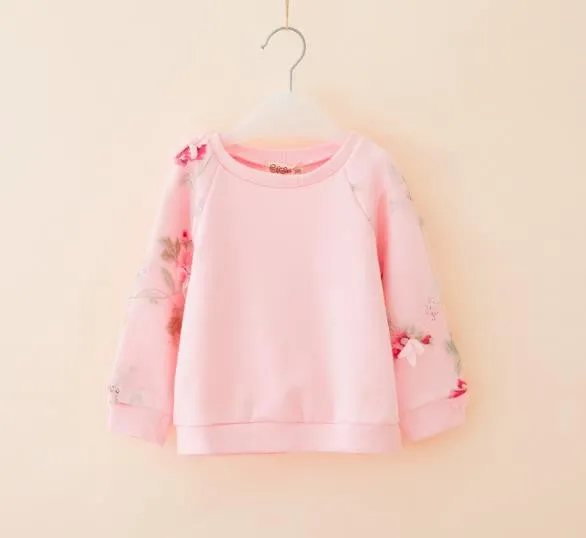flower cotton stereo leisure hoodies baby girls round neck long sleeved turtleneck jacket