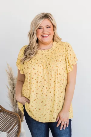 Flower Crown Dreams Smocked Blouse- Pale Yellow