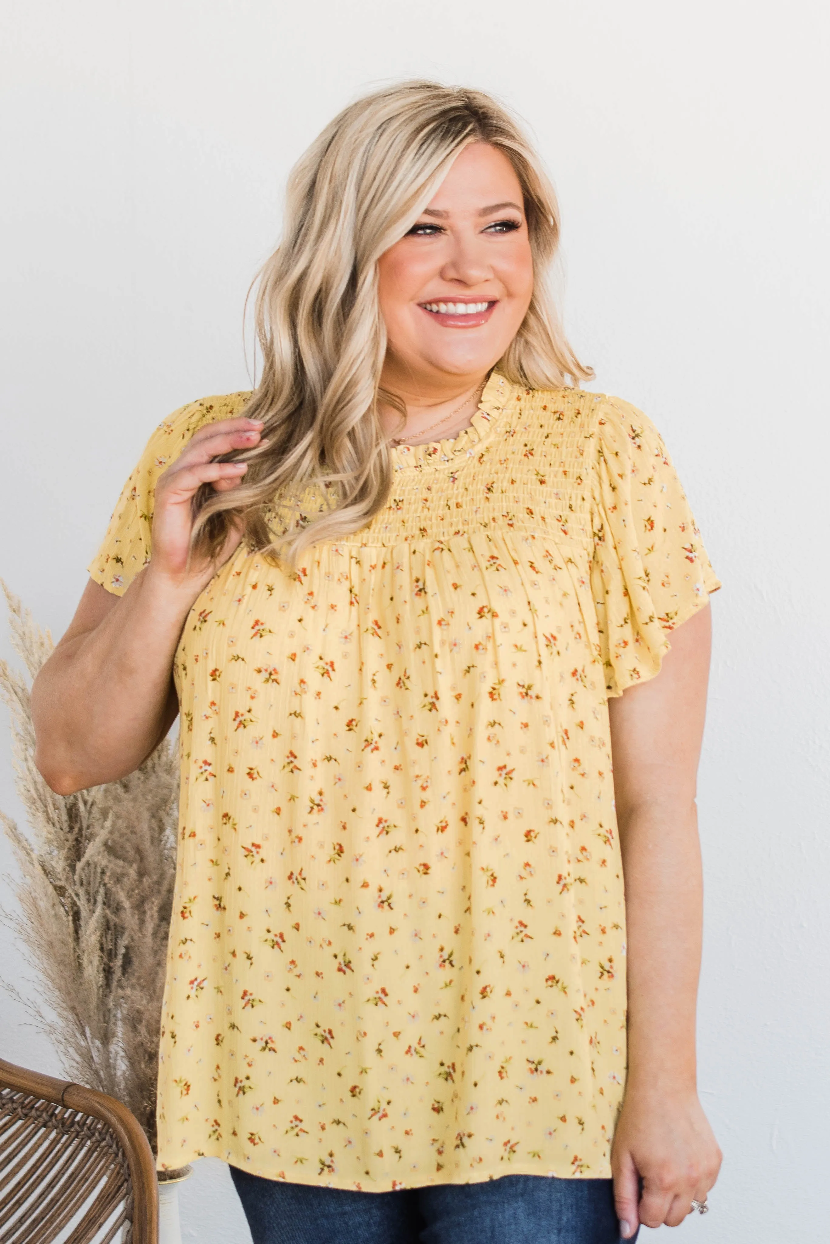 Flower Crown Dreams Smocked Blouse- Pale Yellow