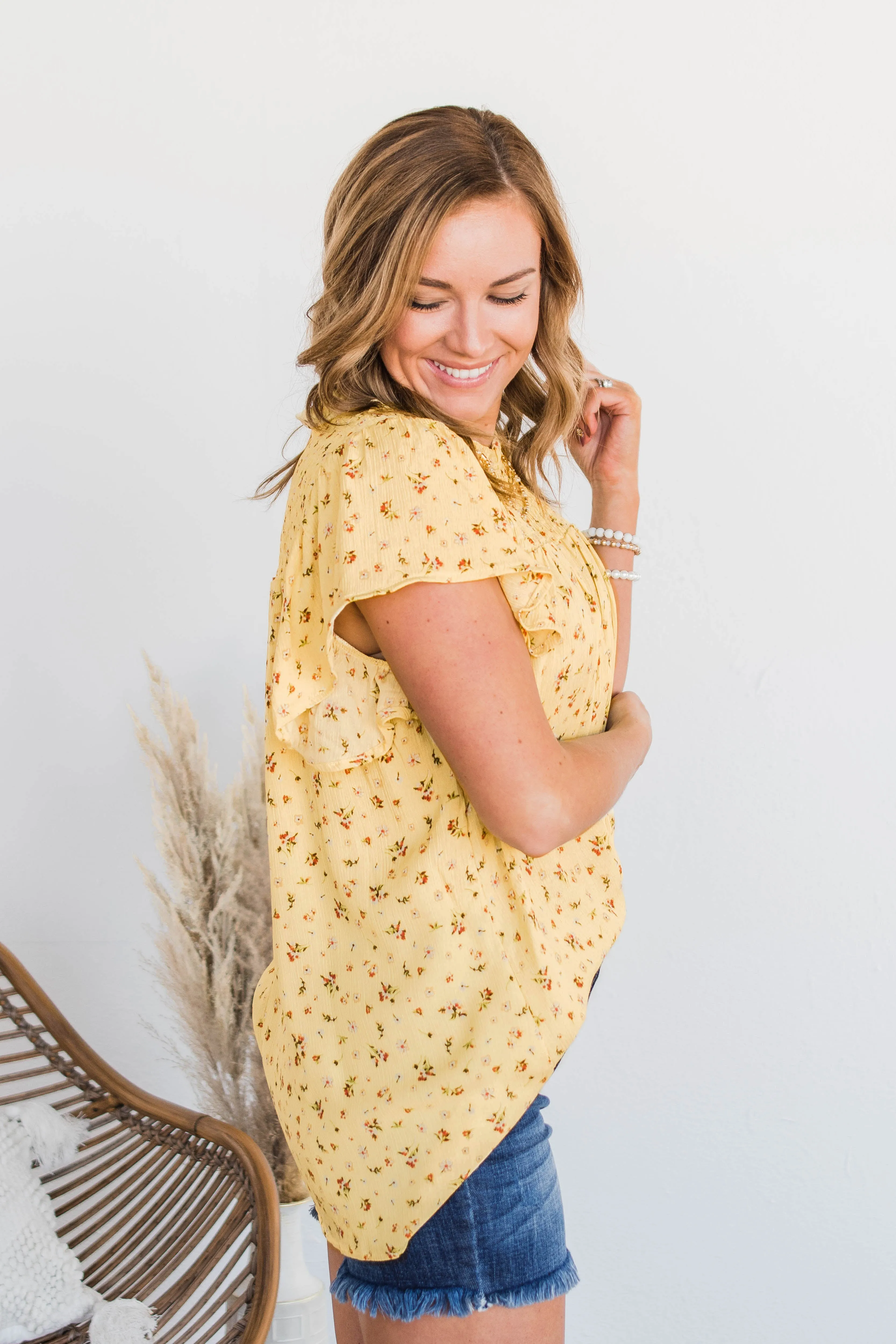 Flower Crown Dreams Smocked Blouse- Pale Yellow