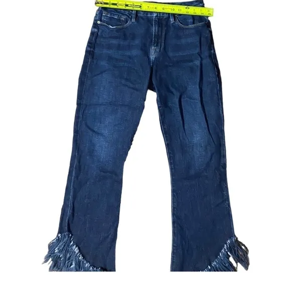 FRAME Le Crop Mini Boot Jeans Womens Blue Bayberry Shredded Raw Hem Denim 29 30