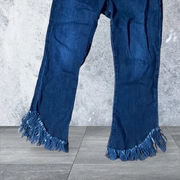FRAME Le Crop Mini Boot Jeans Womens Blue Bayberry Shredded Raw Hem Denim 29 30