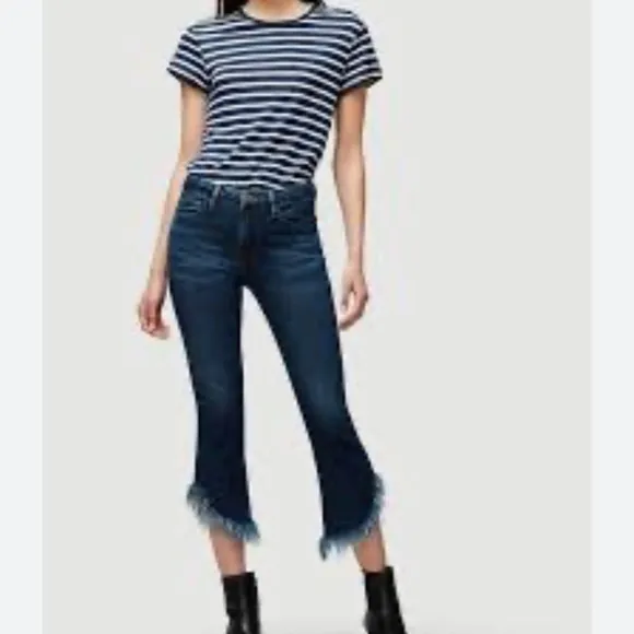 FRAME Le Crop Mini Boot Jeans Womens Blue Bayberry Shredded Raw Hem Denim 29 30