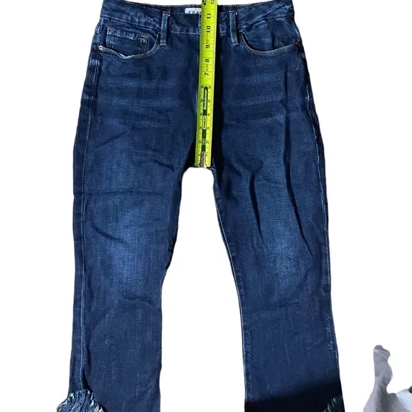 FRAME Le Crop Mini Boot Jeans Womens Blue Bayberry Shredded Raw Hem Denim 29 30