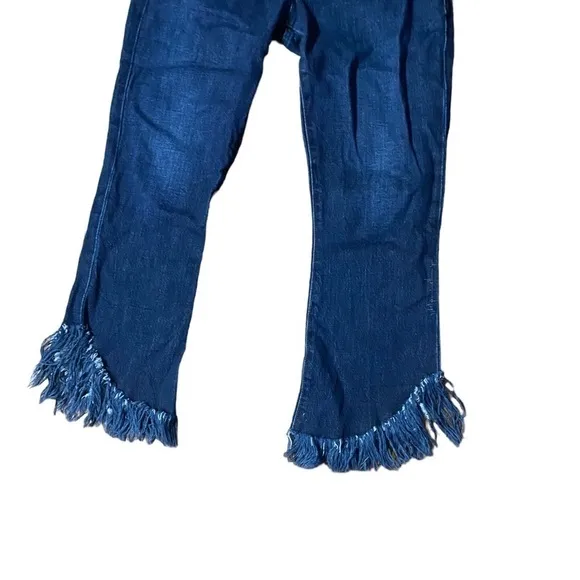 FRAME Le Crop Mini Boot Jeans Womens Blue Bayberry Shredded Raw Hem Denim 29 30