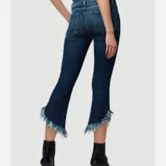 FRAME Le Crop Mini Boot Jeans Womens Blue Bayberry Shredded Raw Hem Denim 29 30