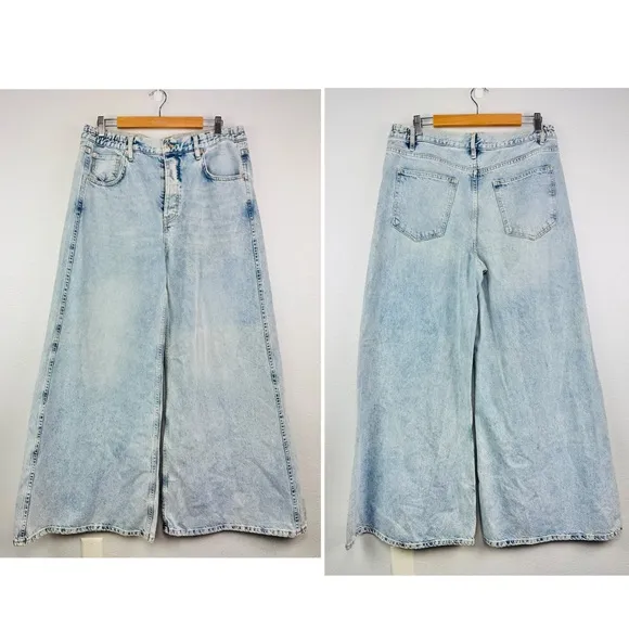 Free People we The Free Women's Light Blue Washed Wide-Leg Jeans size 32