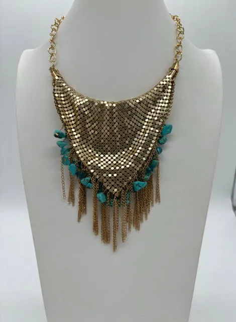 Fringe and Stone Bib Necklace