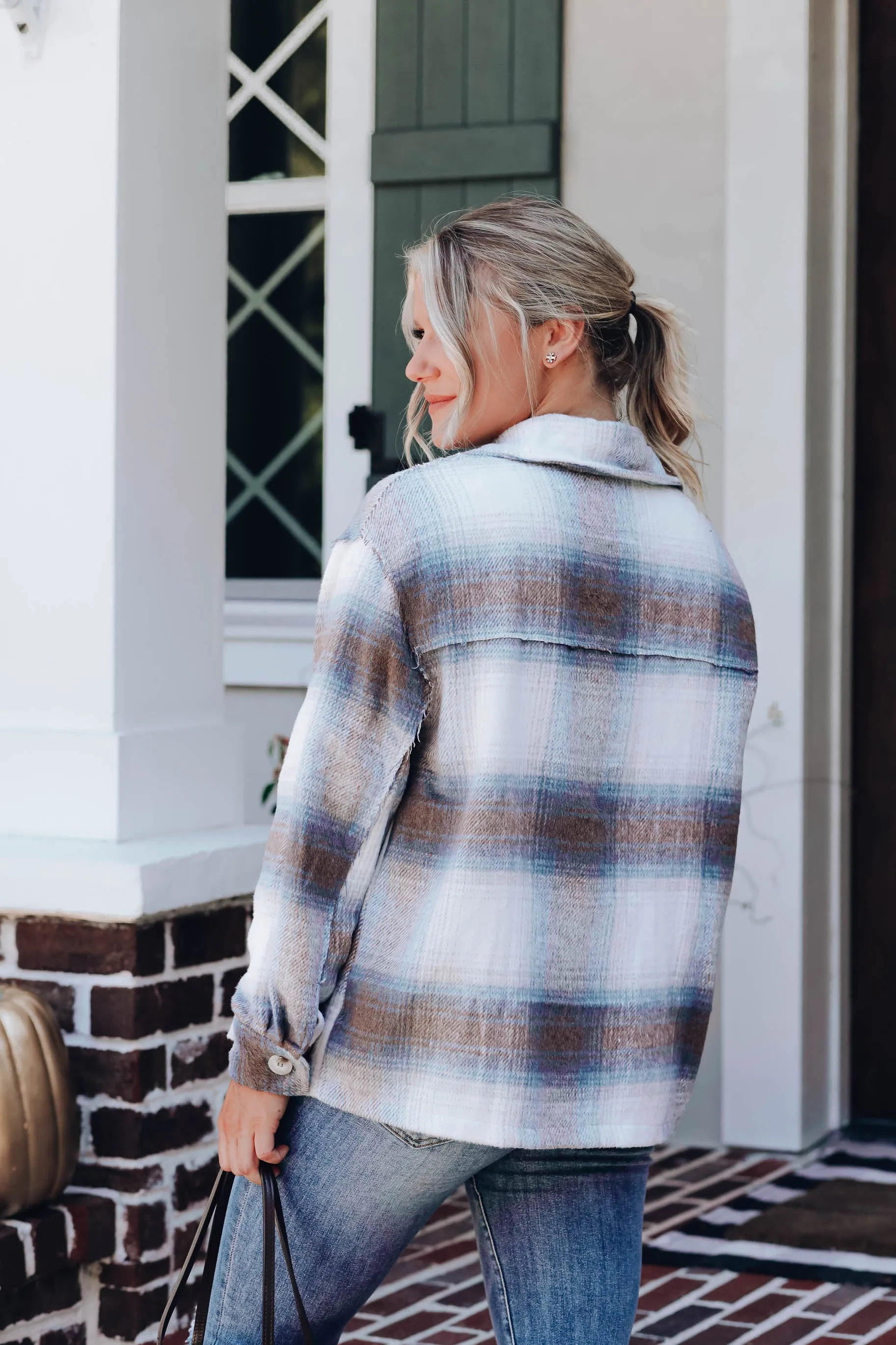 Frosted Hues Plaid Jacket - Blue