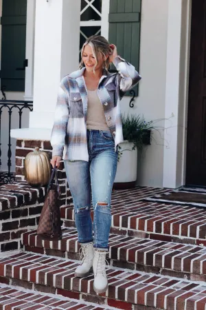 Frosted Hues Plaid Jacket - Blue