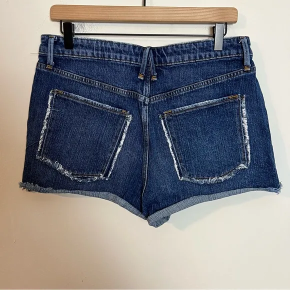 GOOD AMERICAN- Good Vintage Jean Shorts Dark Wash High Rise Distressed Denim