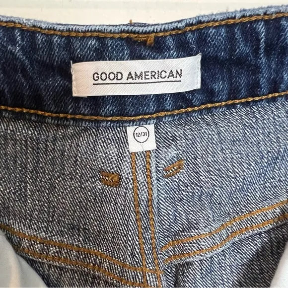 GOOD AMERICAN- Good Vintage Jean Shorts Dark Wash High Rise Distressed Denim