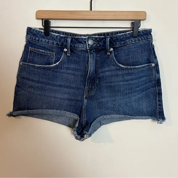 GOOD AMERICAN- Good Vintage Jean Shorts Dark Wash High Rise Distressed Denim