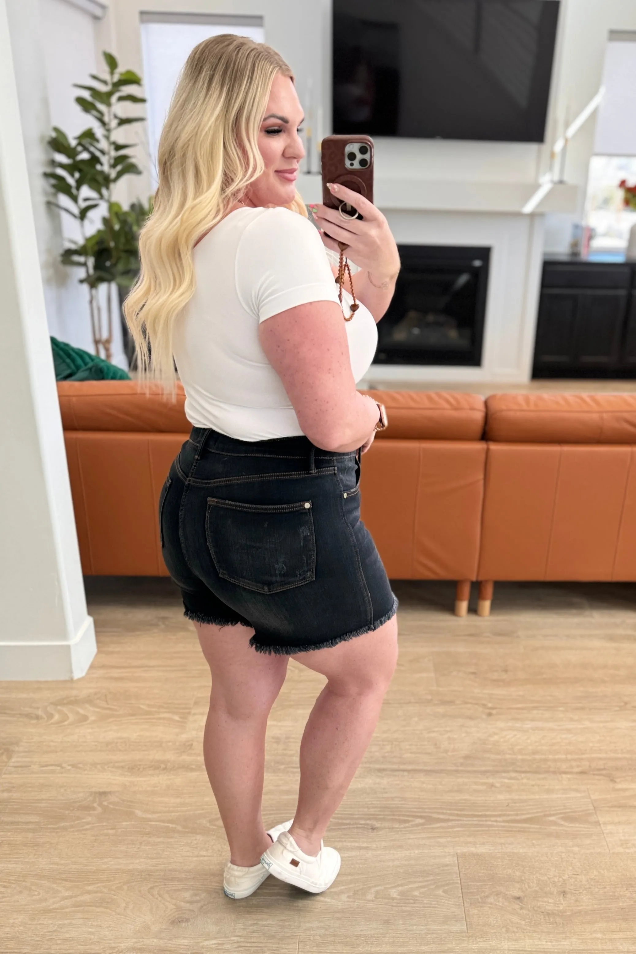 Hazel Blues® |  Ember High Rise Control Top Fray Hem Shorts