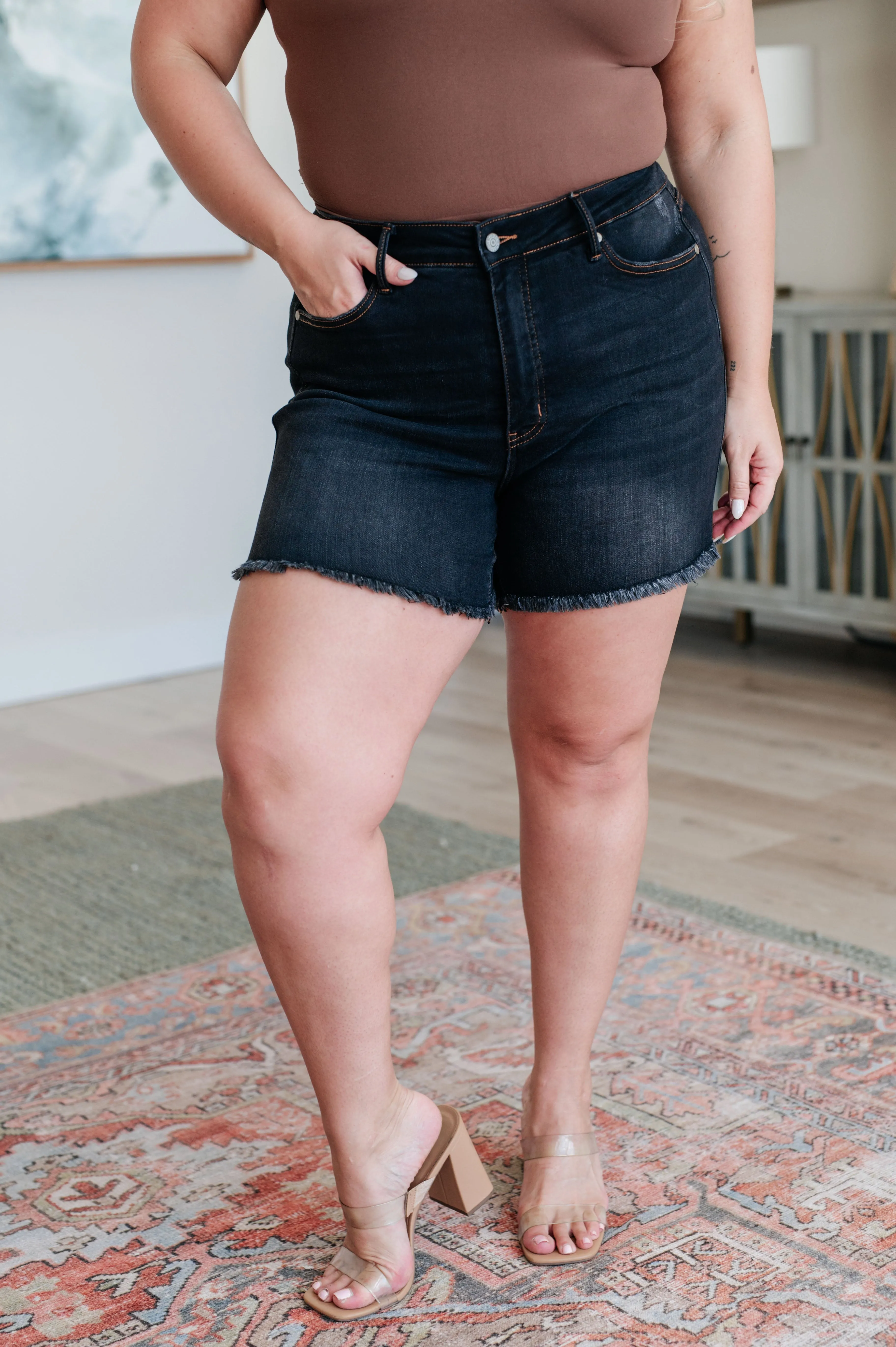 Hazel Blues® |  Ember High Rise Control Top Fray Hem Shorts