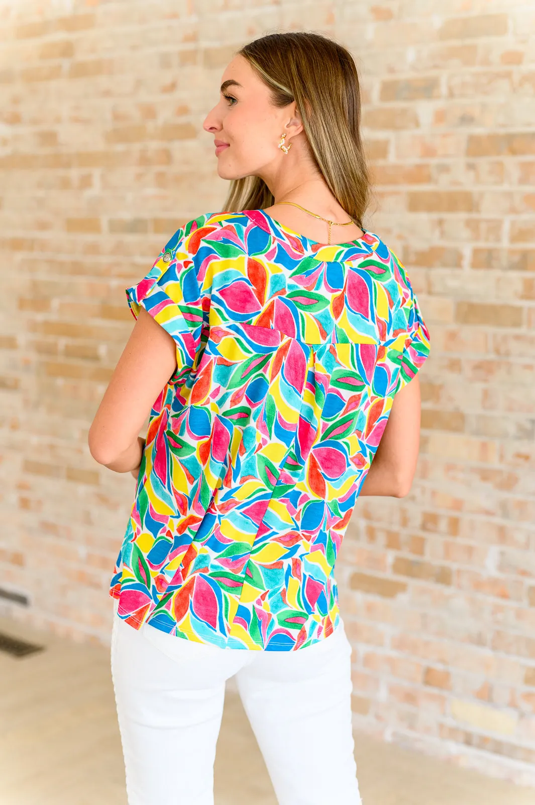 Hazel Blues® |  Lizzy Cap Sleeve Top in Emerald and Teal Mod Floral