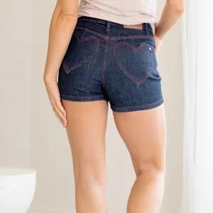 Heart Shaped Pocket High Rise Shorts Regular & Plus Sizes