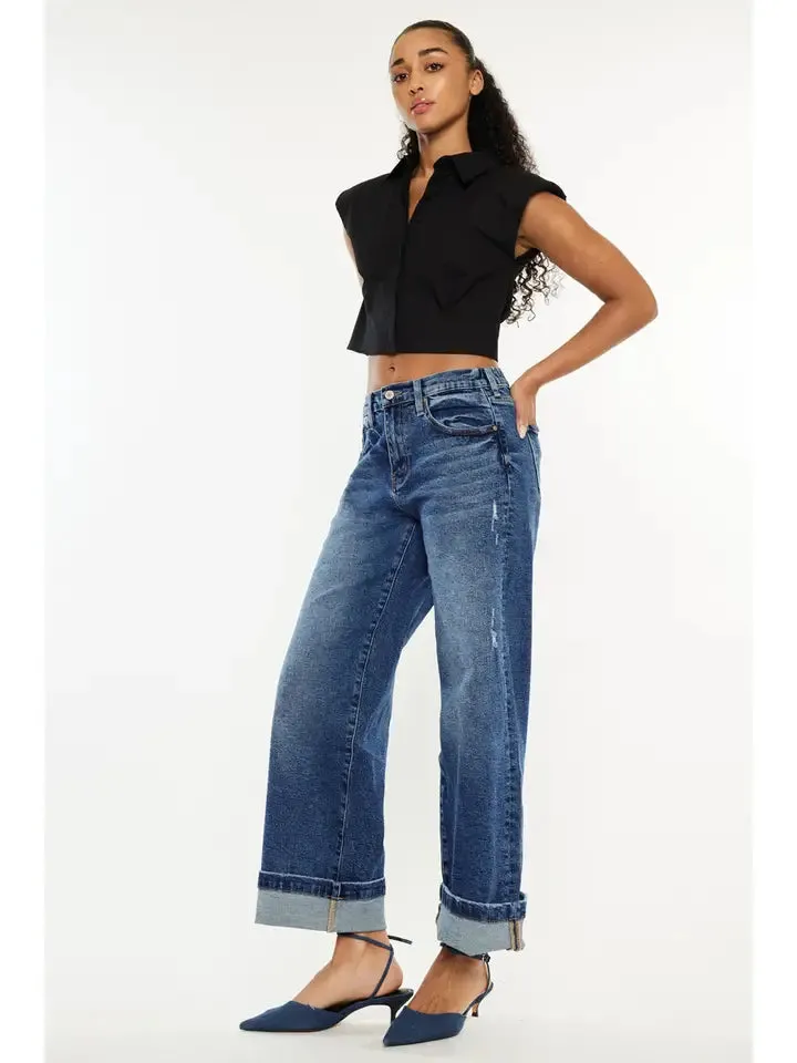 HIGH RISE CROPPED WIDE LEG JEANS