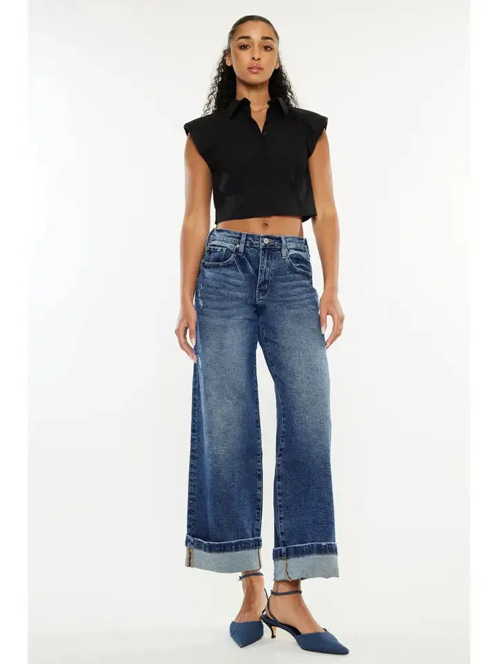 HIGH RISE CROPPED WIDE LEG JEANS