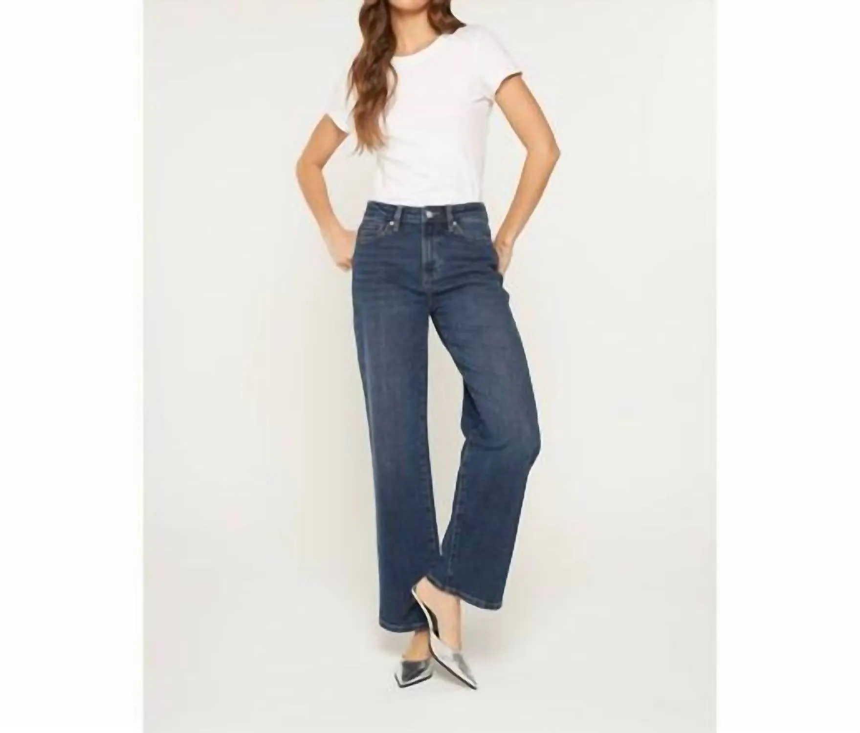 High Rise Loose Fit Straight Leg Jeans In Midnight Blue
