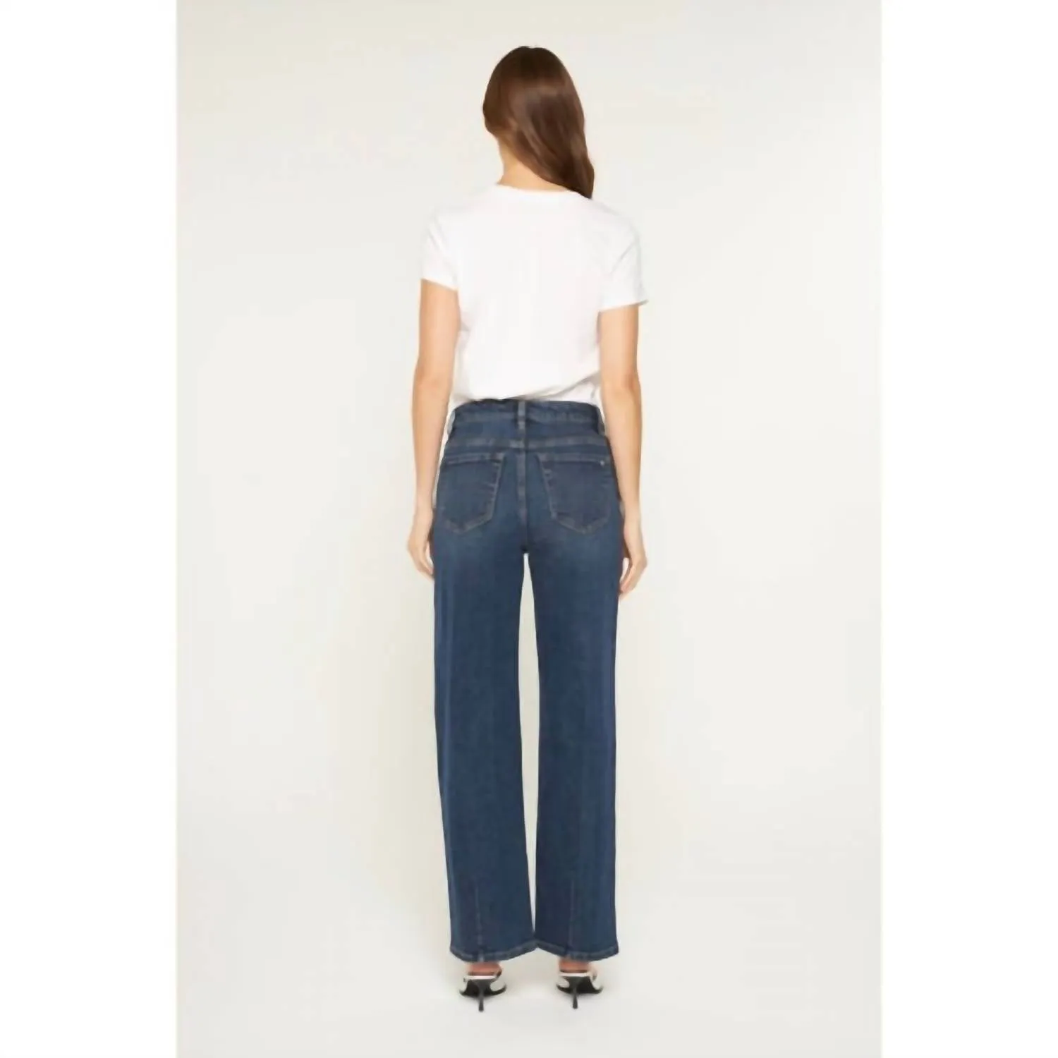 High Rise Loose Fit Straight Leg Jeans In Midnight Blue