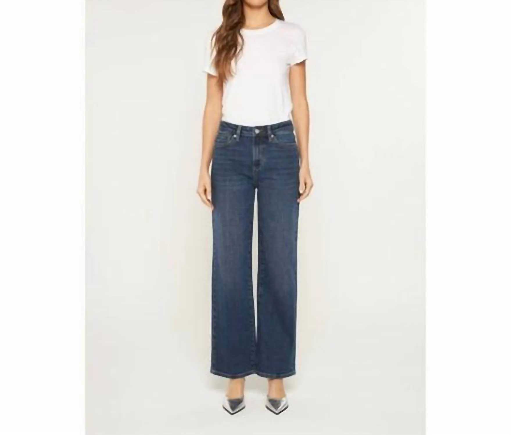 High Rise Loose Fit Straight Leg Jeans In Midnight Blue