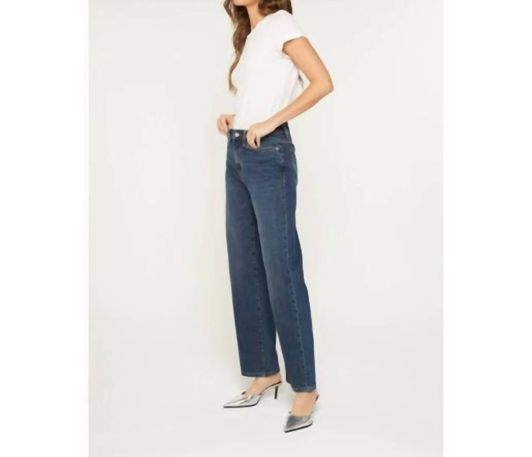 High Rise Loose Fit Straight Leg Jeans In Midnight Blue