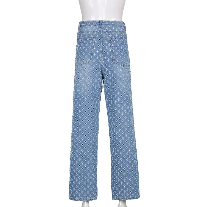 High Waist Distress Pattern Jeans