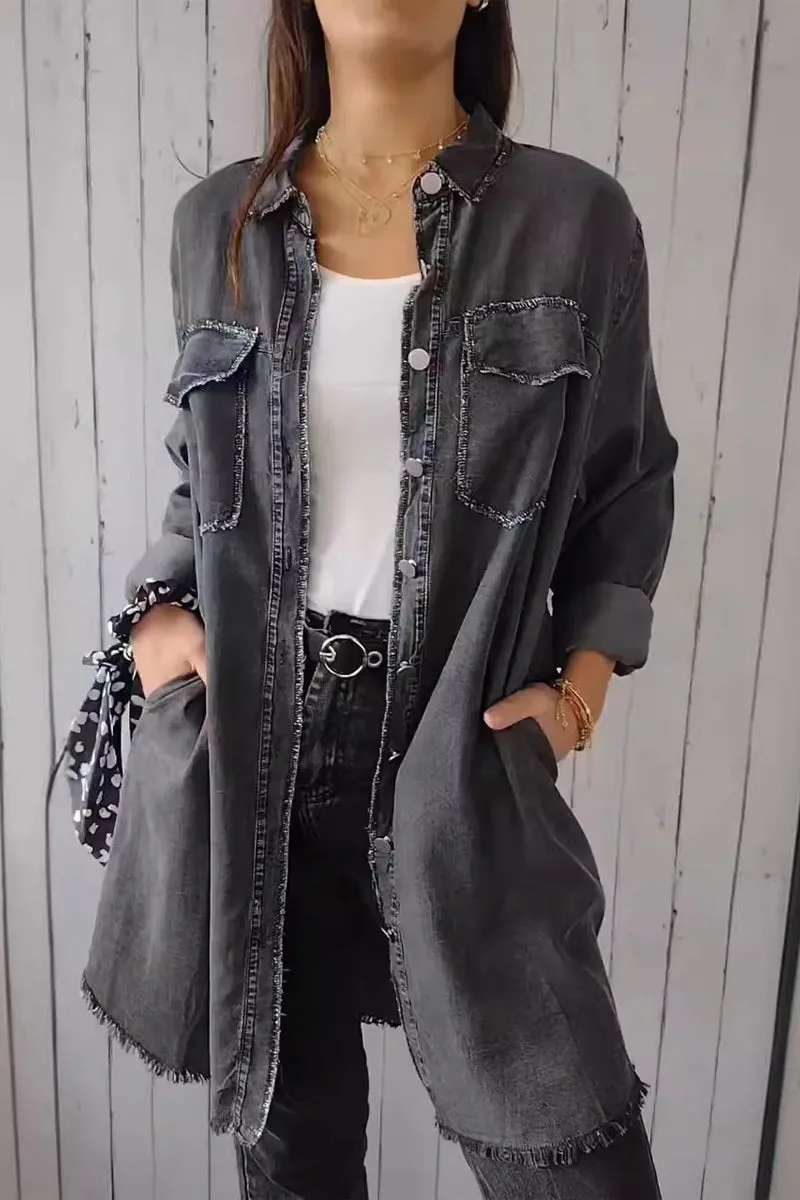 HTR1199 Oversized Denim Shirt Jacket Top