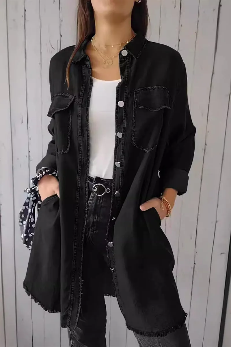HTR1199 Oversized Denim Shirt Jacket Top