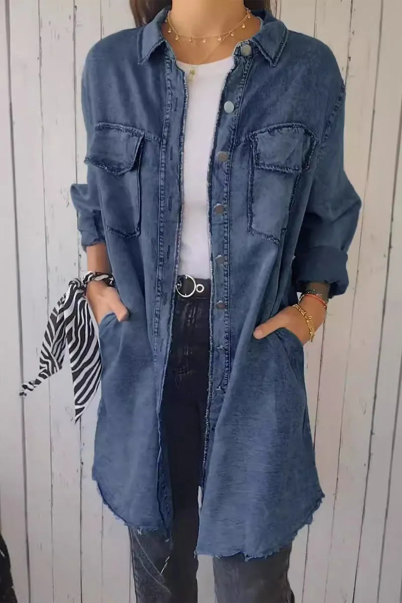 HTR1199 Oversized Denim Shirt Jacket Top