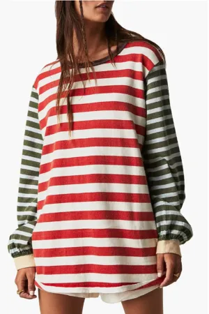 HTS1307 Striped Oversized Sweatshirt Top