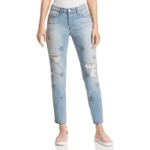 Hudson Star-Embroidered Relaxed Straight-Leg Riley Cropped Jeans