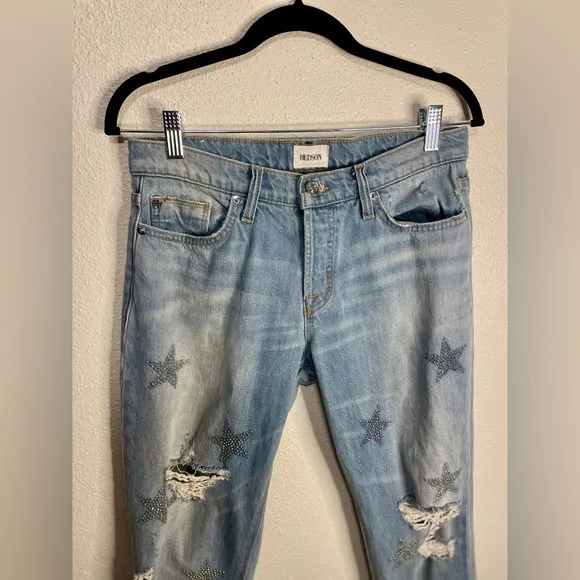 Hudson Star-Embroidered Relaxed Straight-Leg Riley Cropped Jeans