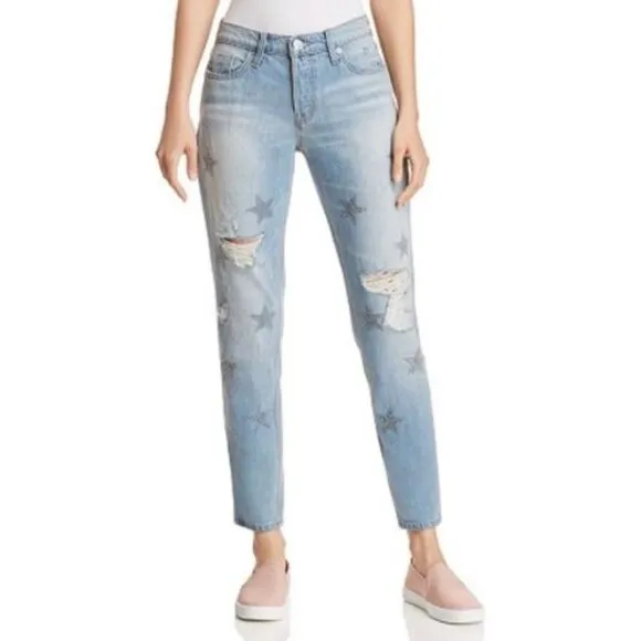 Hudson Star-Embroidered Relaxed Straight-Leg Riley Cropped Jeans