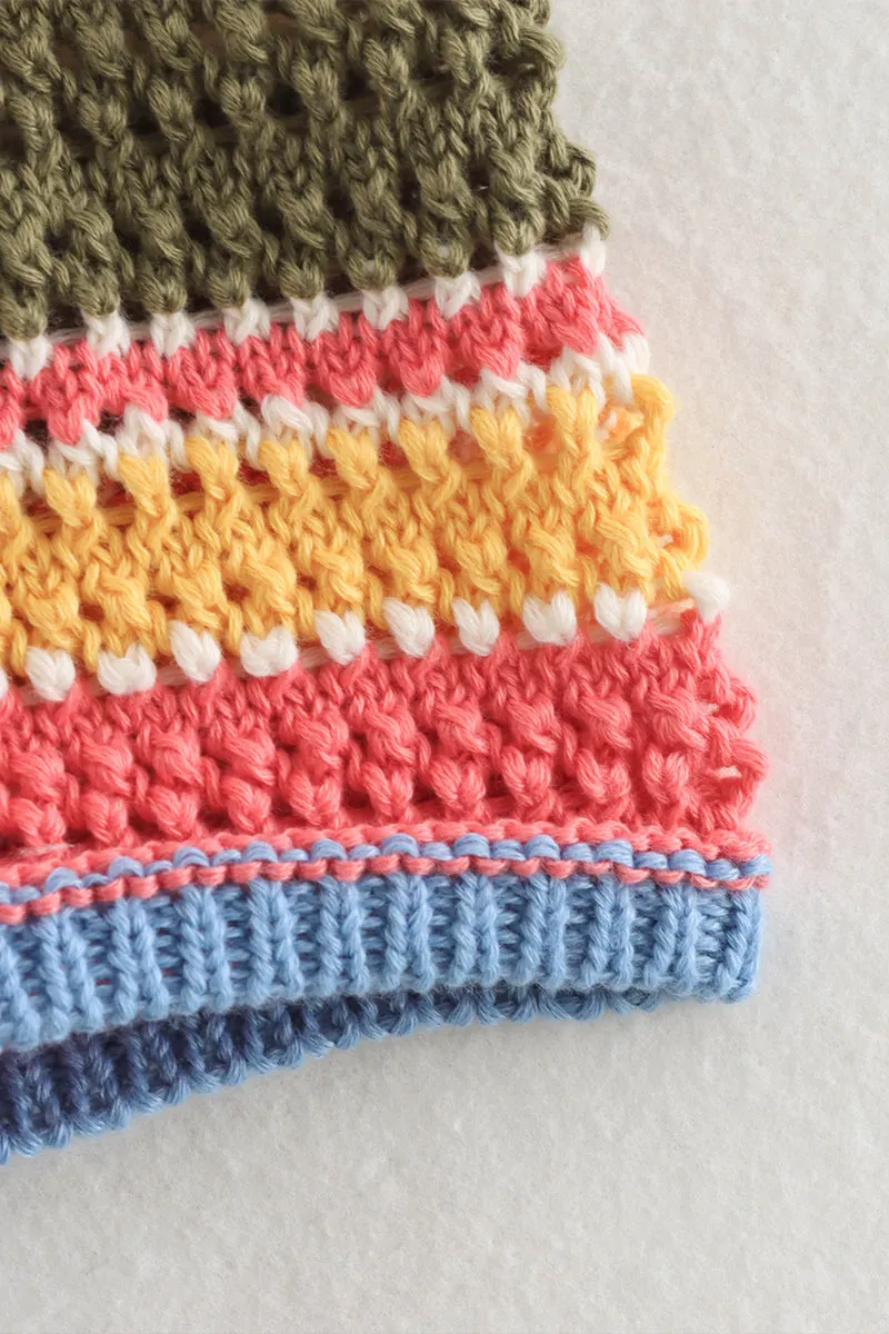 HUZ1317 Retro Stripe Crochet Shorts Set