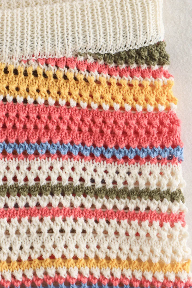 HUZ1317 Retro Stripe Crochet Shorts Set