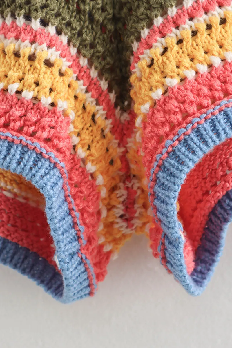 HUZ1317 Retro Stripe Crochet Shorts Set