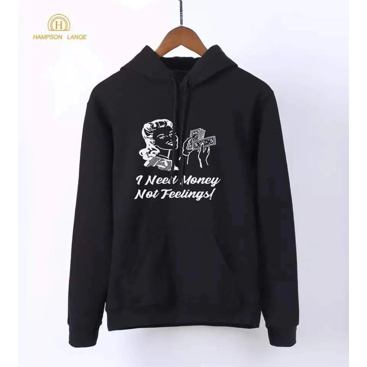 I Need Money Not Feelings Printed Fleece Ribbed Neck Fullsleeves Sweatshirt