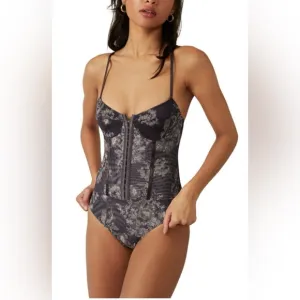 Intimately Free People Floral Night Rhythm Bodysuit- Chocolate Merolt-Size Large