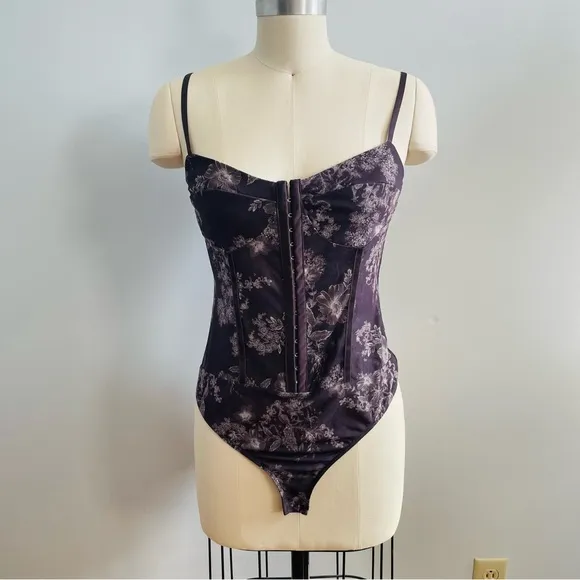 Intimately Free People Floral Night Rhythm Bodysuit- Chocolate Merolt-Size Large