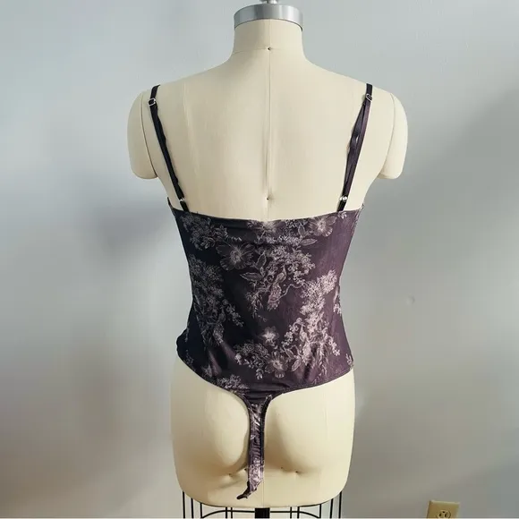 Intimately Free People Floral Night Rhythm Bodysuit- Chocolate Merolt-Size Large