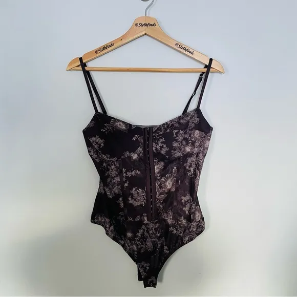 Intimately Free People Floral Night Rhythm Bodysuit- Chocolate Merolt-Size Large