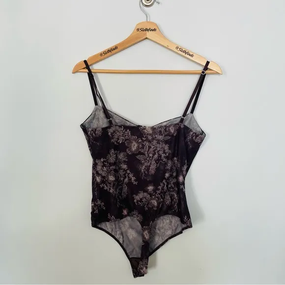 Intimately Free People Floral Night Rhythm Bodysuit- Chocolate Merolt-Size Large