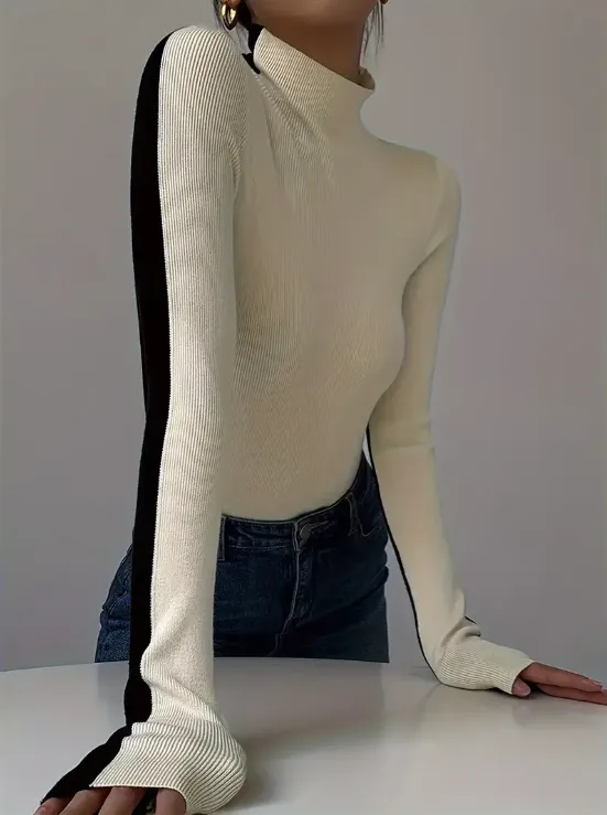 Joie - Stylish turtleneck sweater with color block design