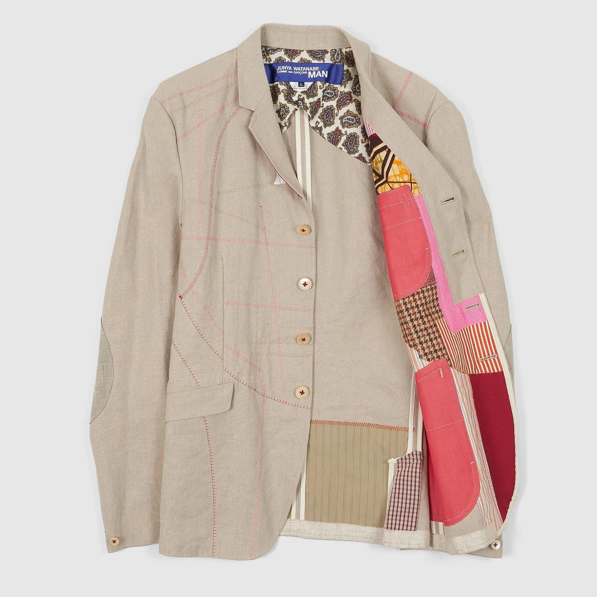 Junya Watanabe Man Classic Linen Blazer with Patchwork Stitching
