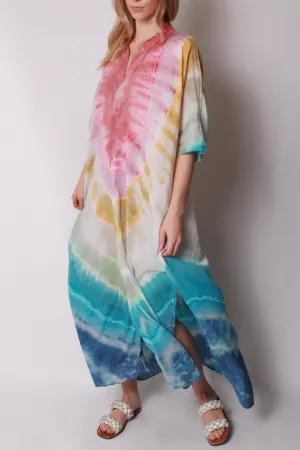 Kaftan Maxi in Cotton Voile Rainbow Tie-Dye